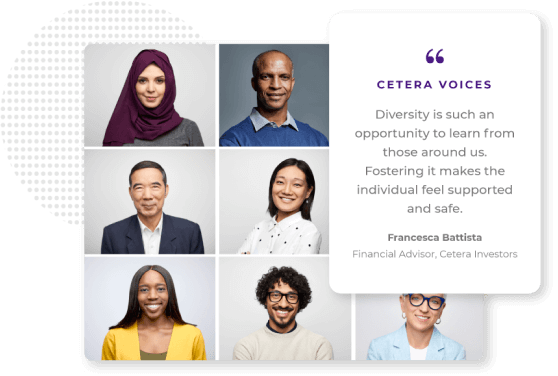 Images of Cetera's diverse team with advisor quote